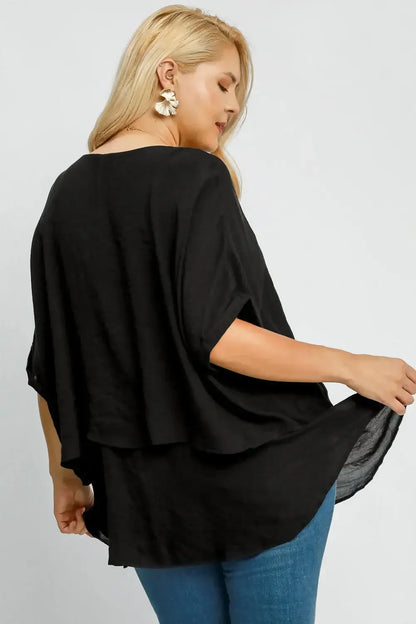 Umgee Full Size Cuffed Half Sleeve Layered Top Plus Size