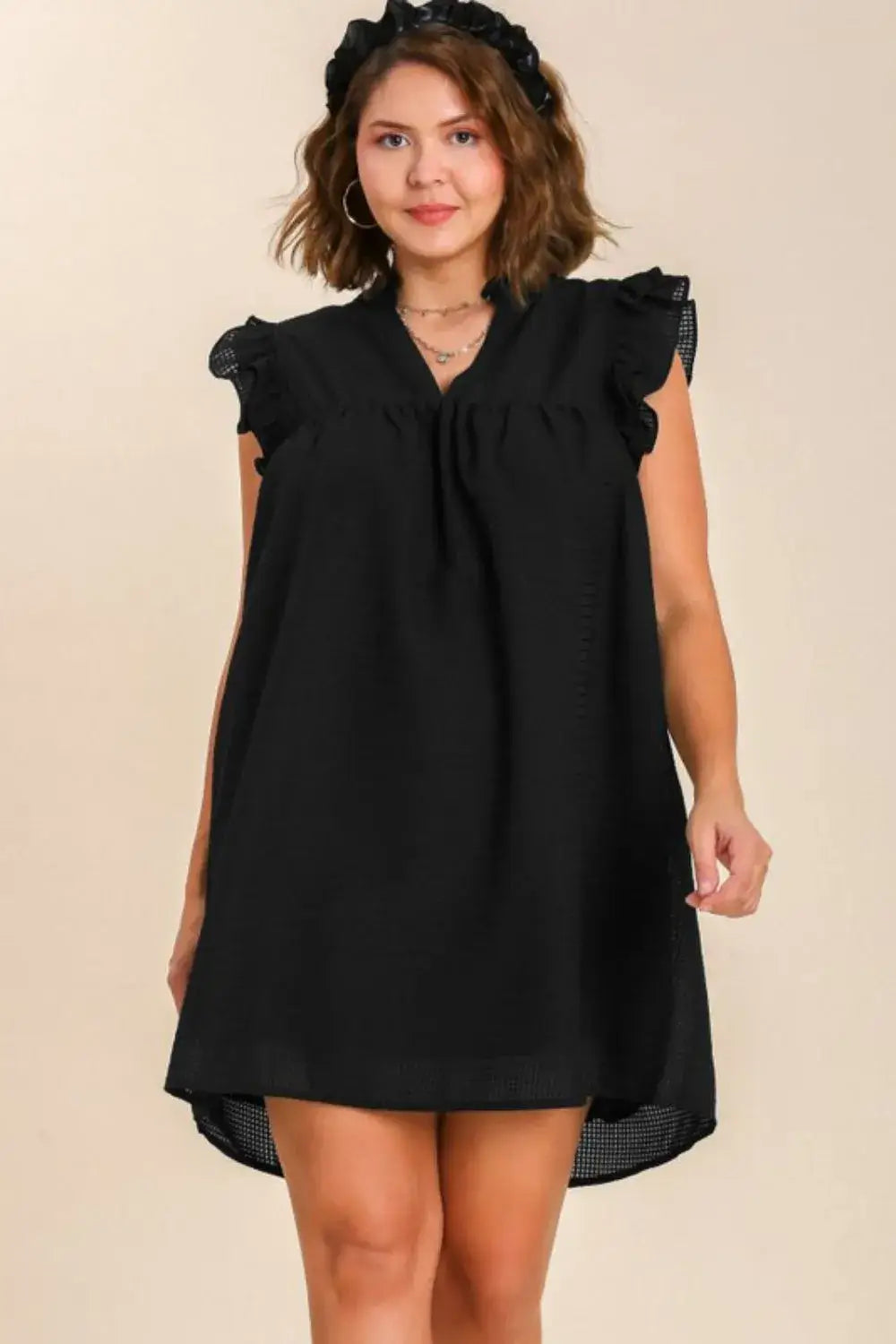 Umgee Full Size Layered Ruffle Sleeve Mini Dress Plus Size