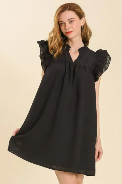 Umgee Full Size Layered Ruffle Sleeve Mini Dress Plus Size - Black / S