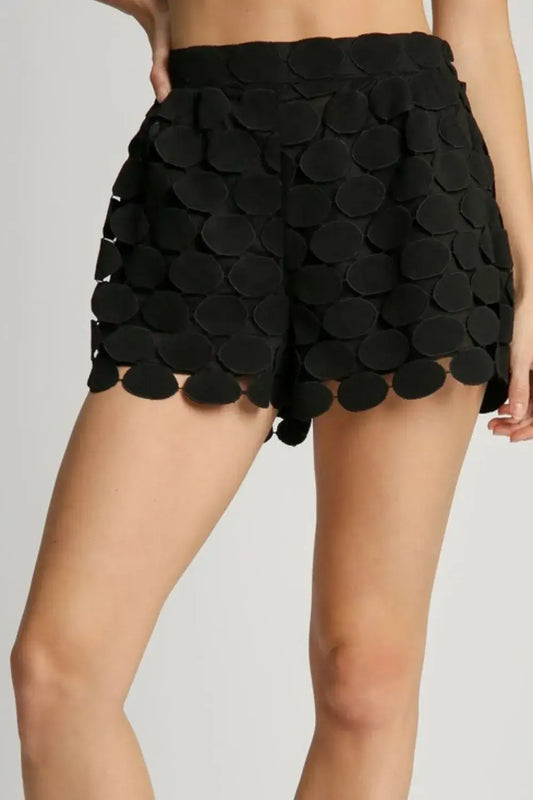 Umgee Full Size Polka Dot Lace Shorts Plus Size - Black / S