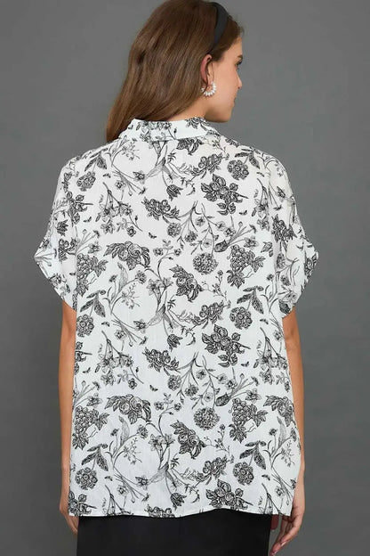 Umgee Full Size Two Tone Floral Print Top Plus Size