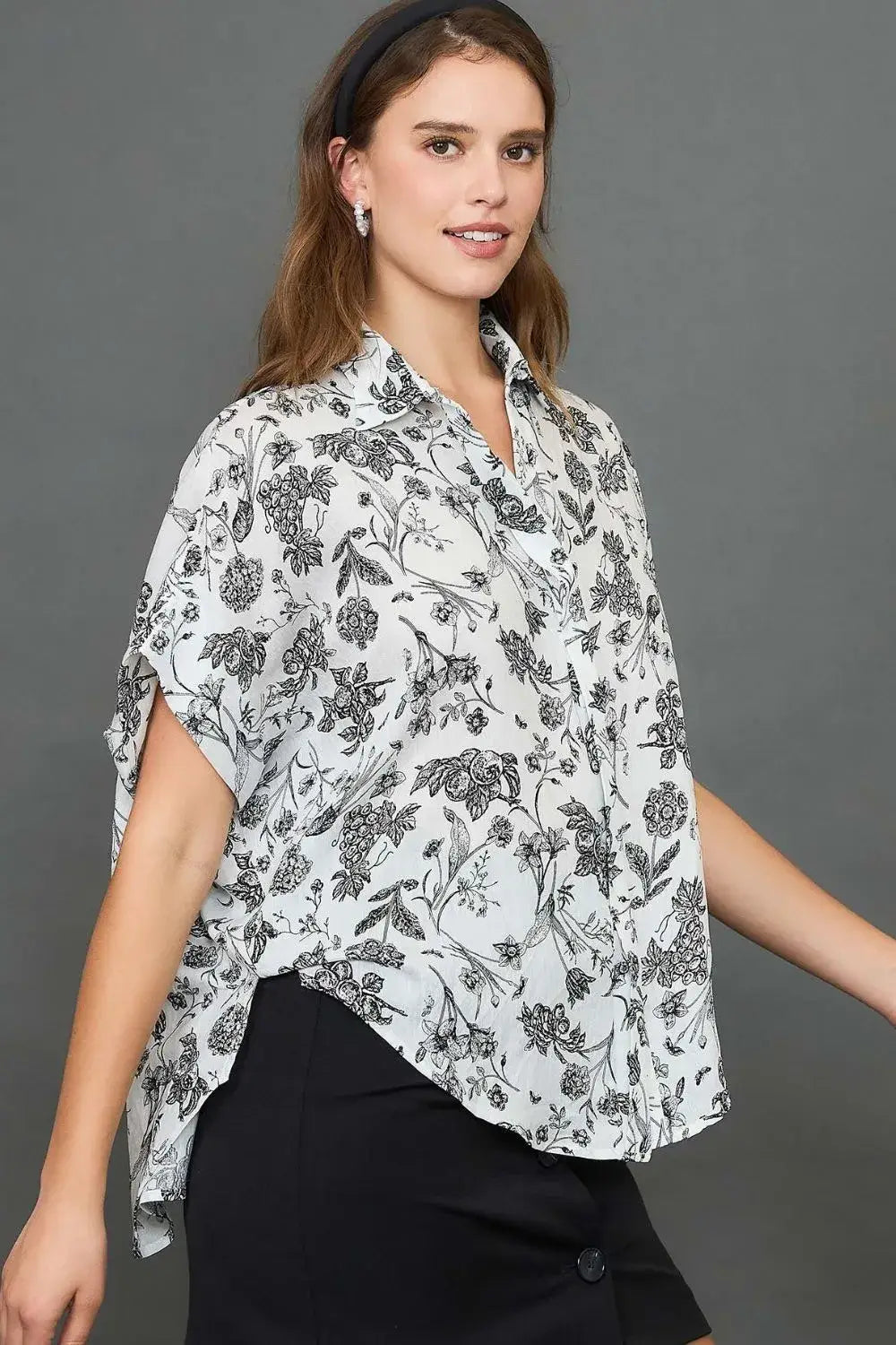 Umgee Full Size Two Tone Floral Print Top Plus Size