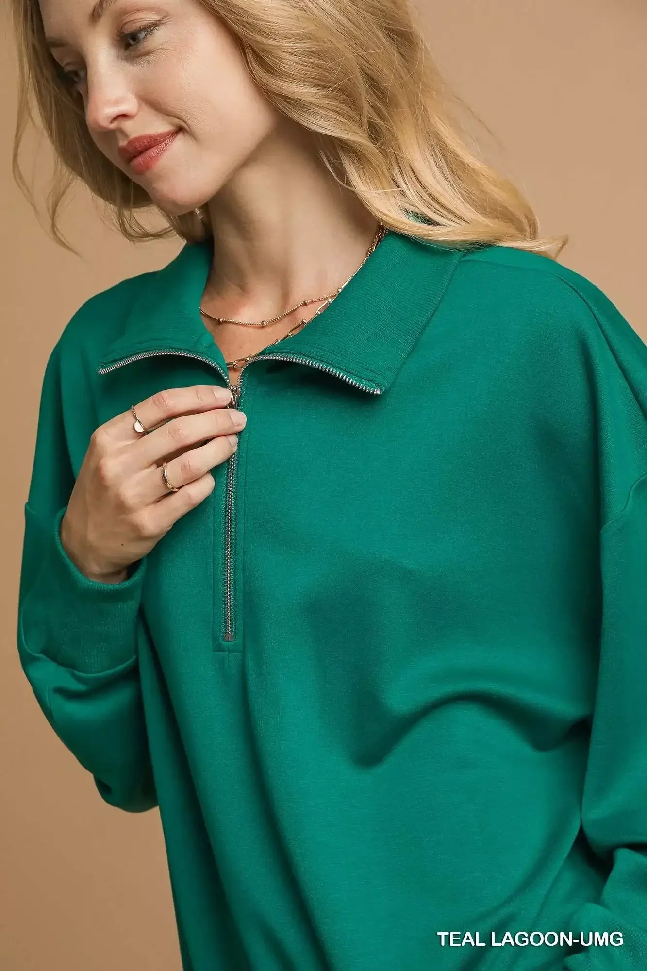 Umgee Half Zip Drop Shoulder Sweatshirt - Sweatshirt