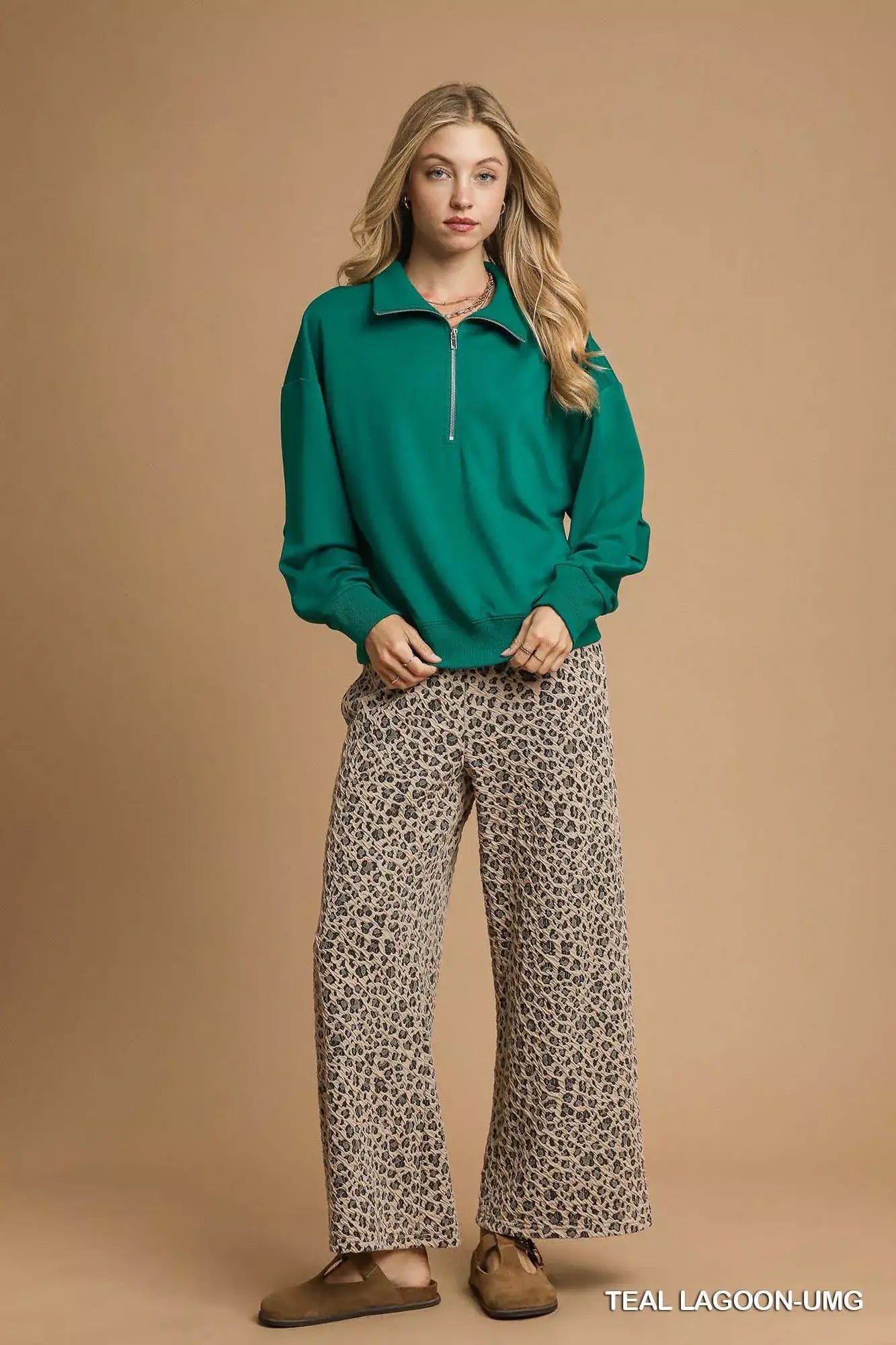 Umgee Half Zip Drop Shoulder Sweatshirt - Sweatshirt