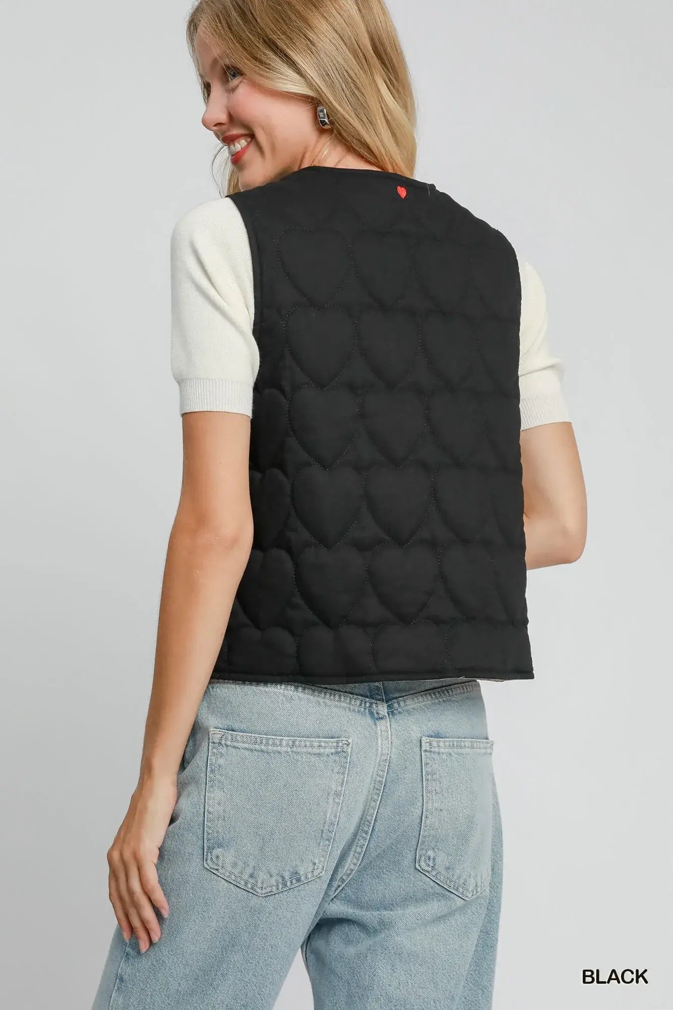 Umgee Heart Quilted Tie-Front Vest - Tie-Front Vest