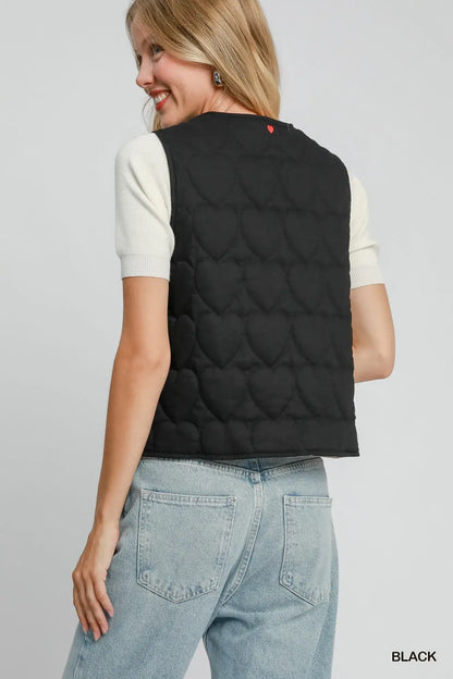 Umgee Heart Quilted Tie-Front Vest - Tie-Front Vest