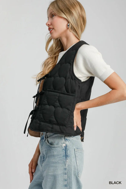 Umgee Heart Quilted Tie-Front Vest - Tie-Front Vest