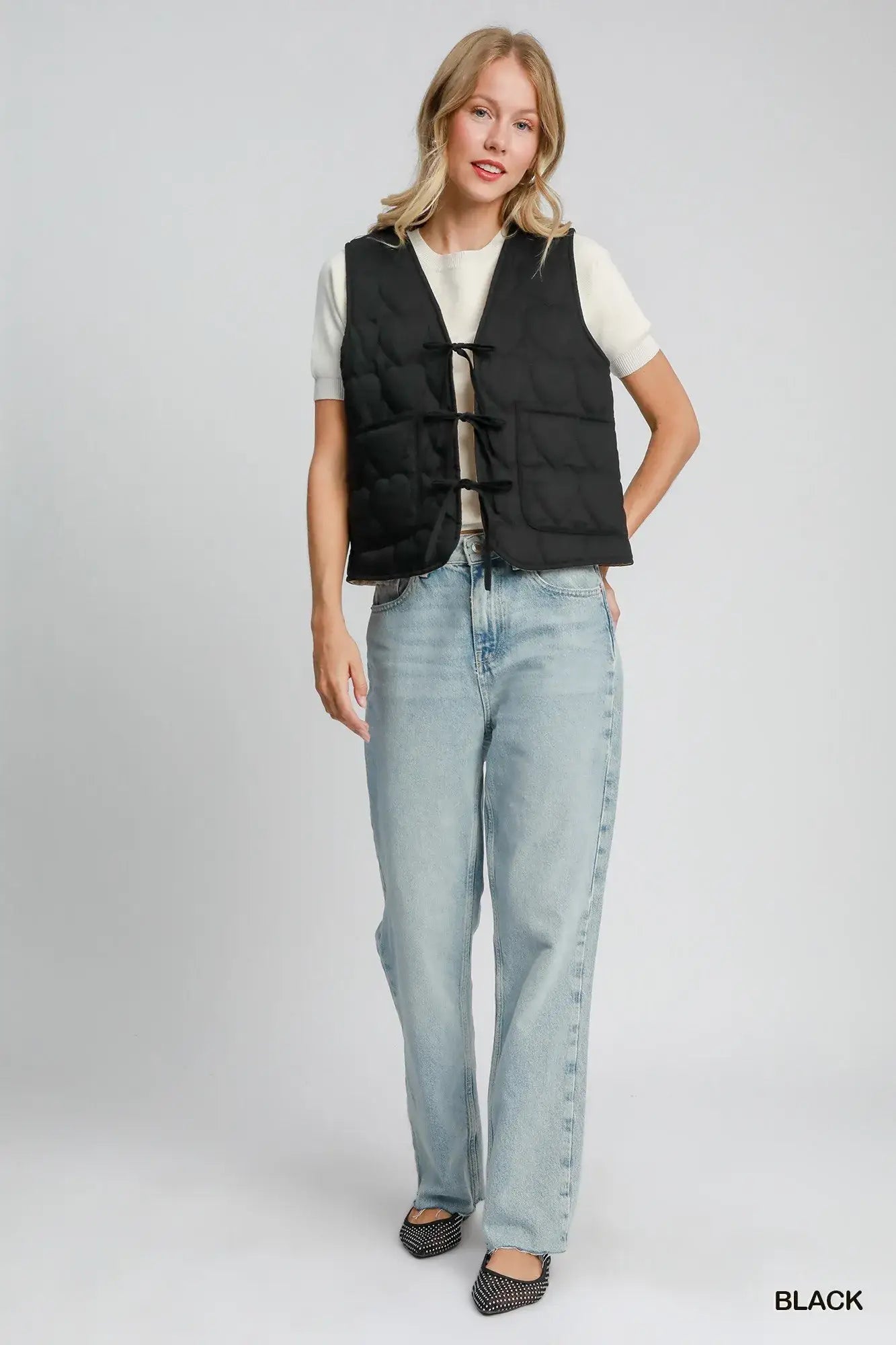 Umgee Heart Quilted Tie-Front Vest - Tie-Front Vest