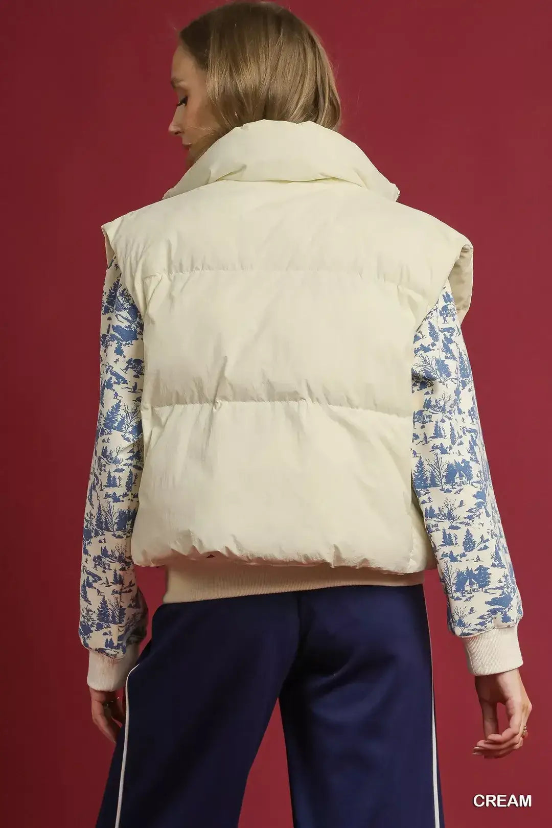 Umgee High Neck Puffer Vest with Zip Front