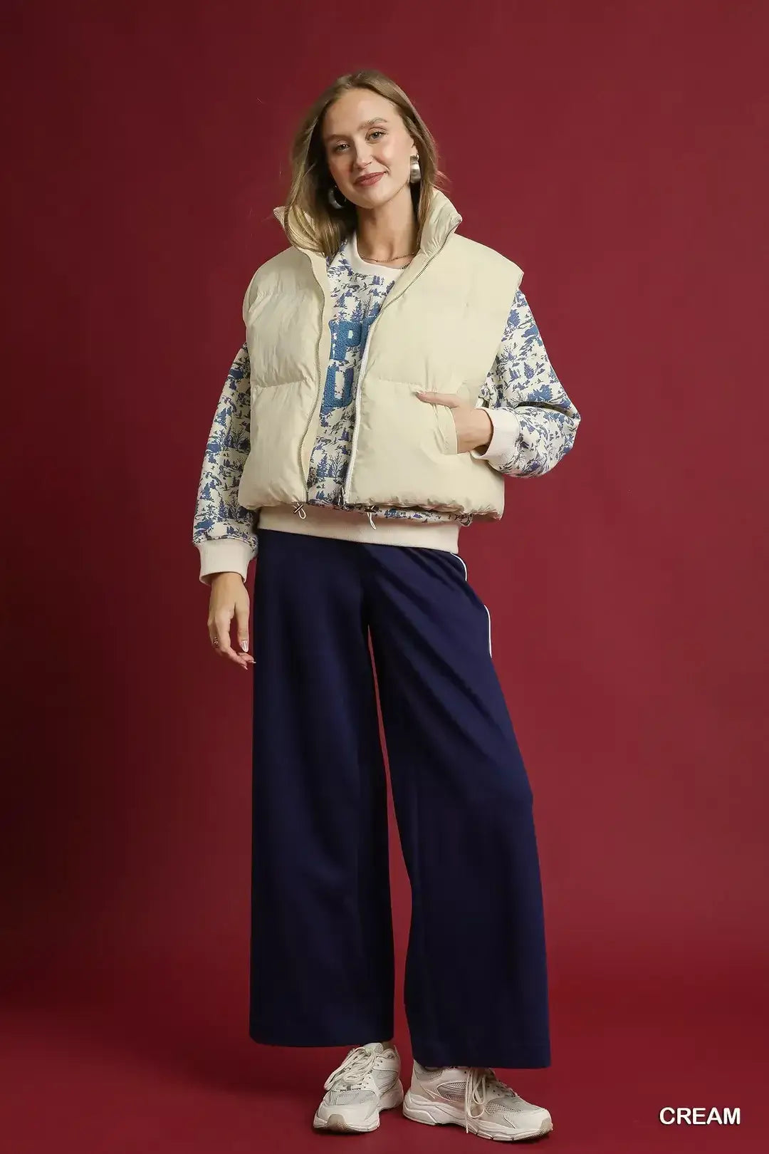 Umgee High Neck Puffer Vest with Zip Front