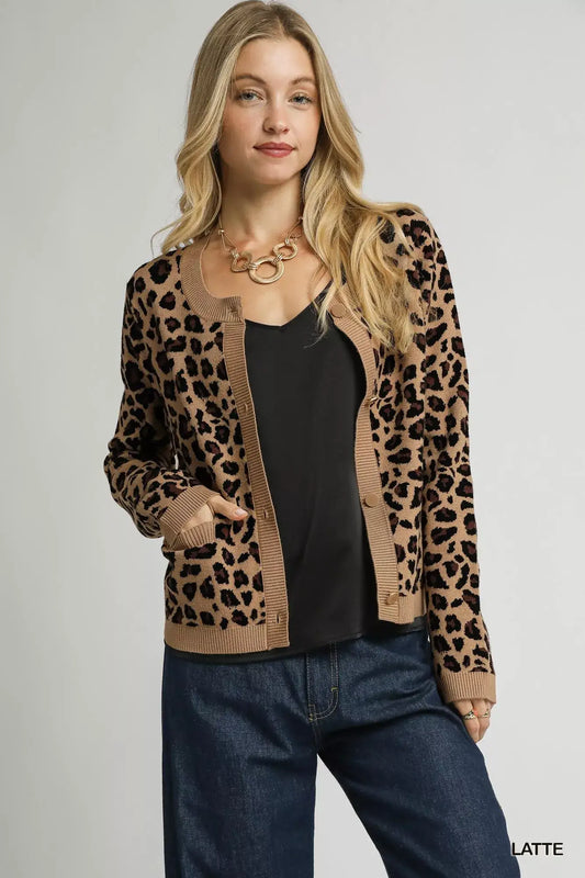 Umgee Leopard Print Button-Down Cardigan - LATTE / S