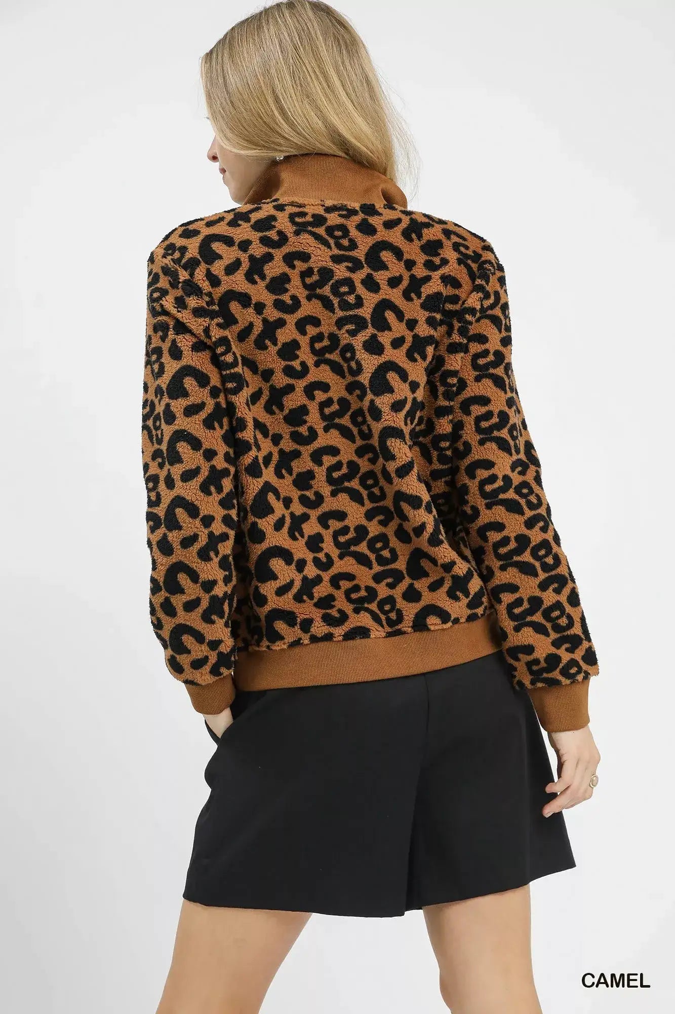 Umgee Leopard Print Quarter-Zip Sweatshirt - Sweatshirt
