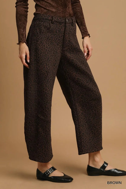 Umgee Leopard Print Wide Leg Pants - Leopard Print Wide Leg Pants