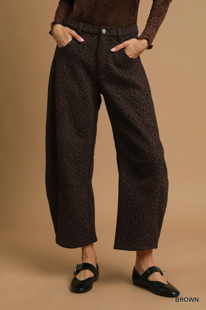 Umgee Leopard Print Wide Leg Pants - Leopard Print Wide Leg Pants