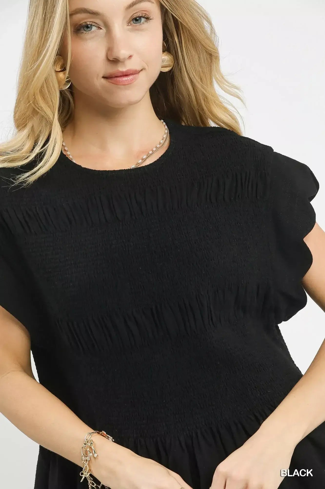 Umgee Linen Blend Smocked Peplum Blouse - Smocked Peplum Blouse