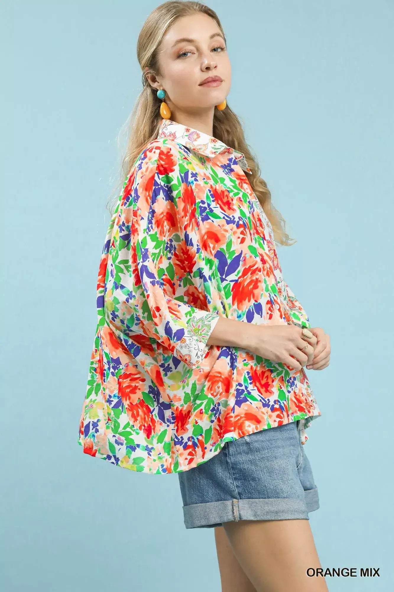 Umgee Mixed Floral Oversized Button Down Shirt - Oversized Button Down Shirt