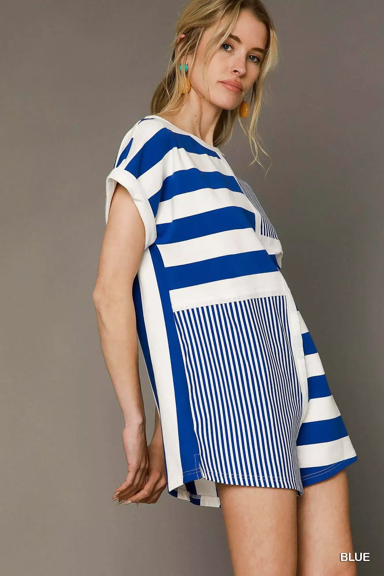 Umgee Mixed Striped Short Sleeve Romper - Apparel & Accessories > Clothing > One-Pieces > Jumpsuits & Rompers