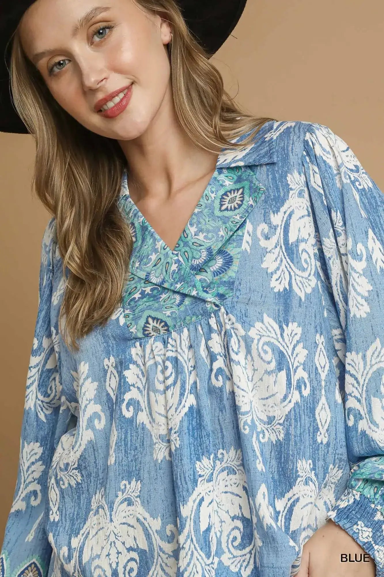 Umgee Printed Long Sleeve Blouse