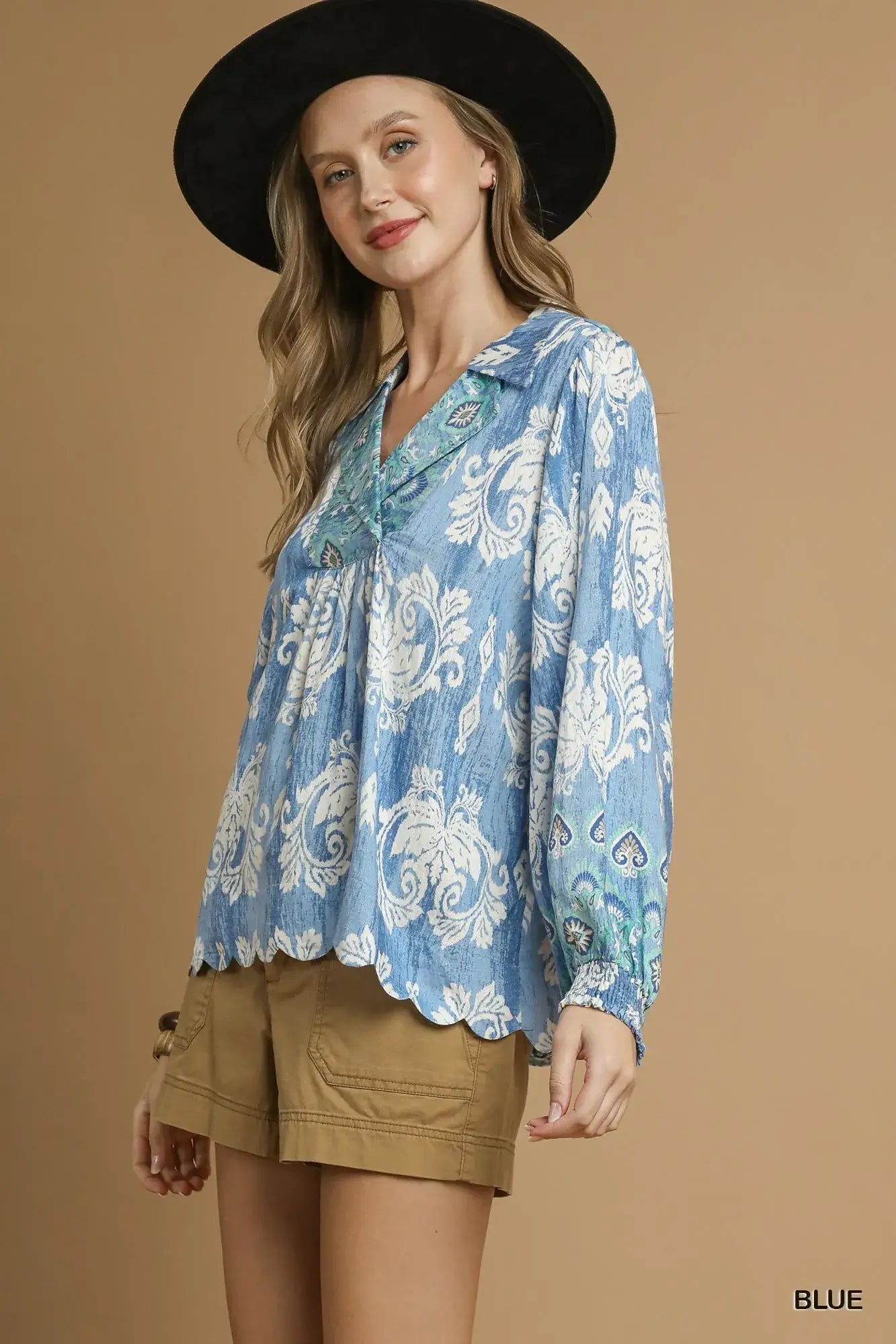 Umgee Printed Long Sleeve Blouse