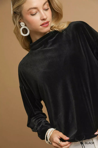 Umgee Ribbed Drawstring Hem Knit Top - Hem Knit Top