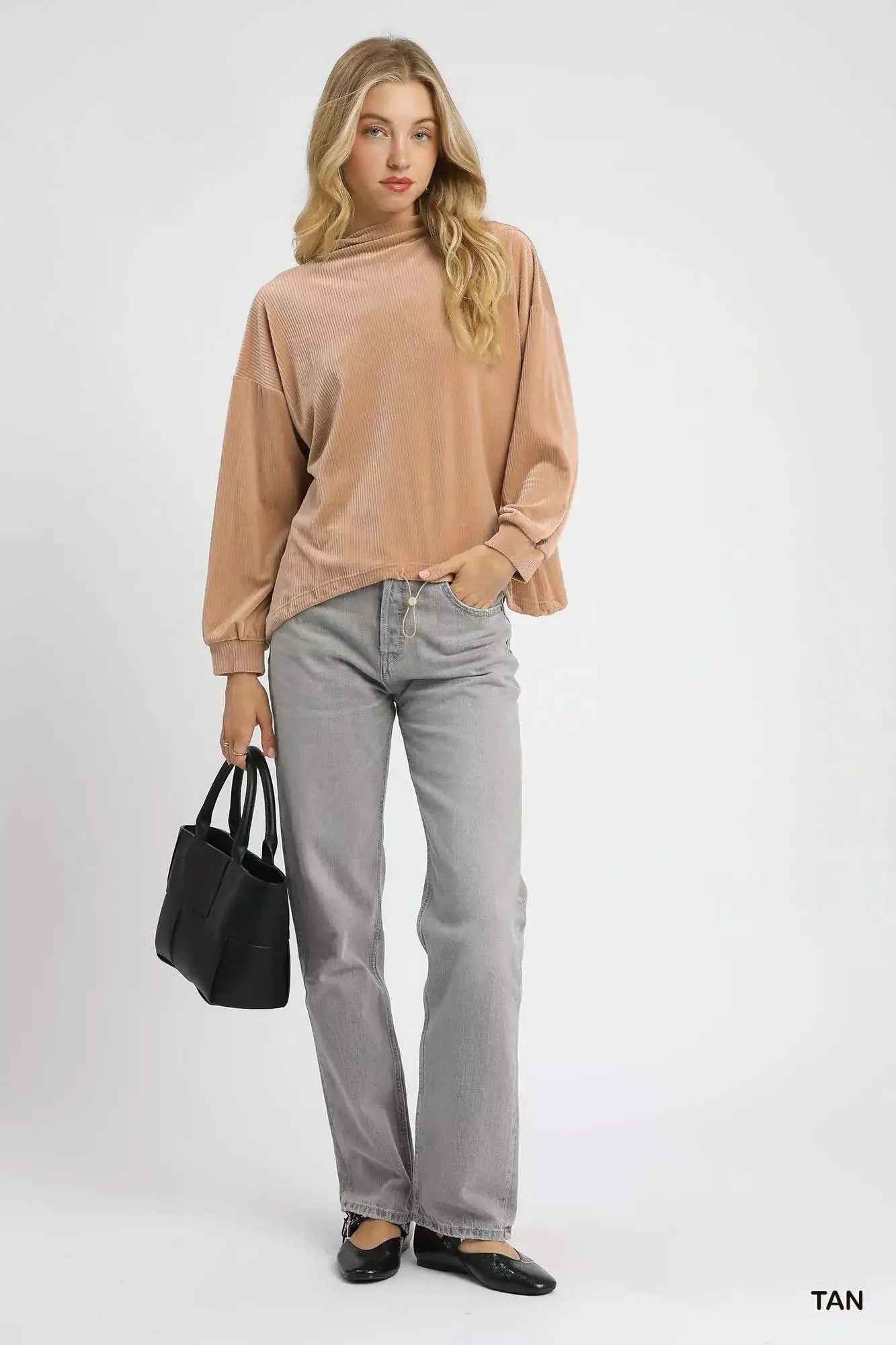 Umgee Ribbed Drawstring Hem Knit Top