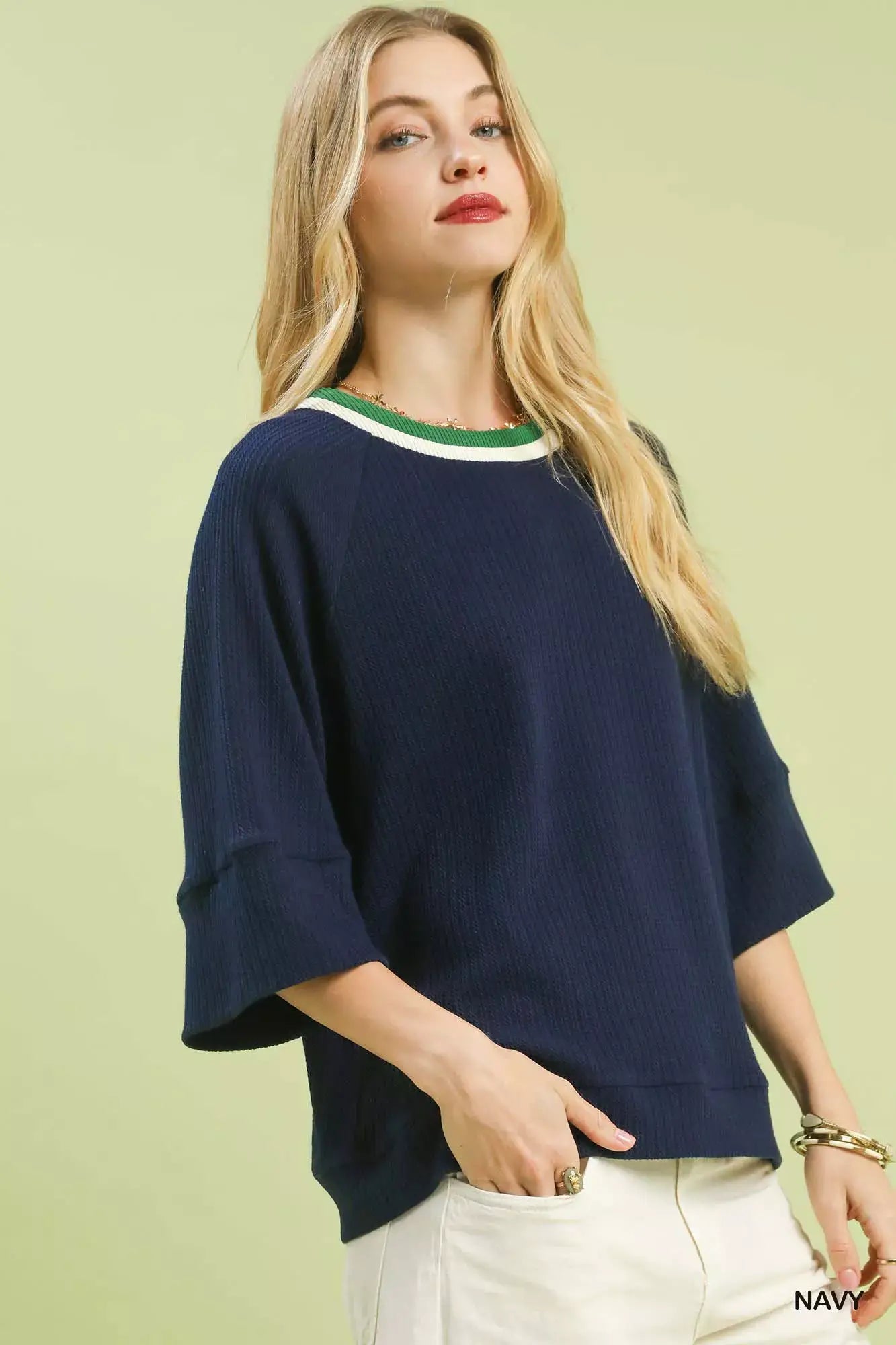 Umgee Ribbed Knit Top with Contrast Trim - Knit Top with Contrast Trim