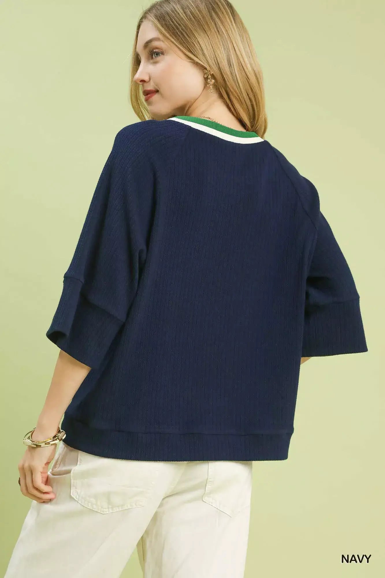 Umgee Ribbed Knit Top with Contrast Trim - Knit Top with Contrast Trim
