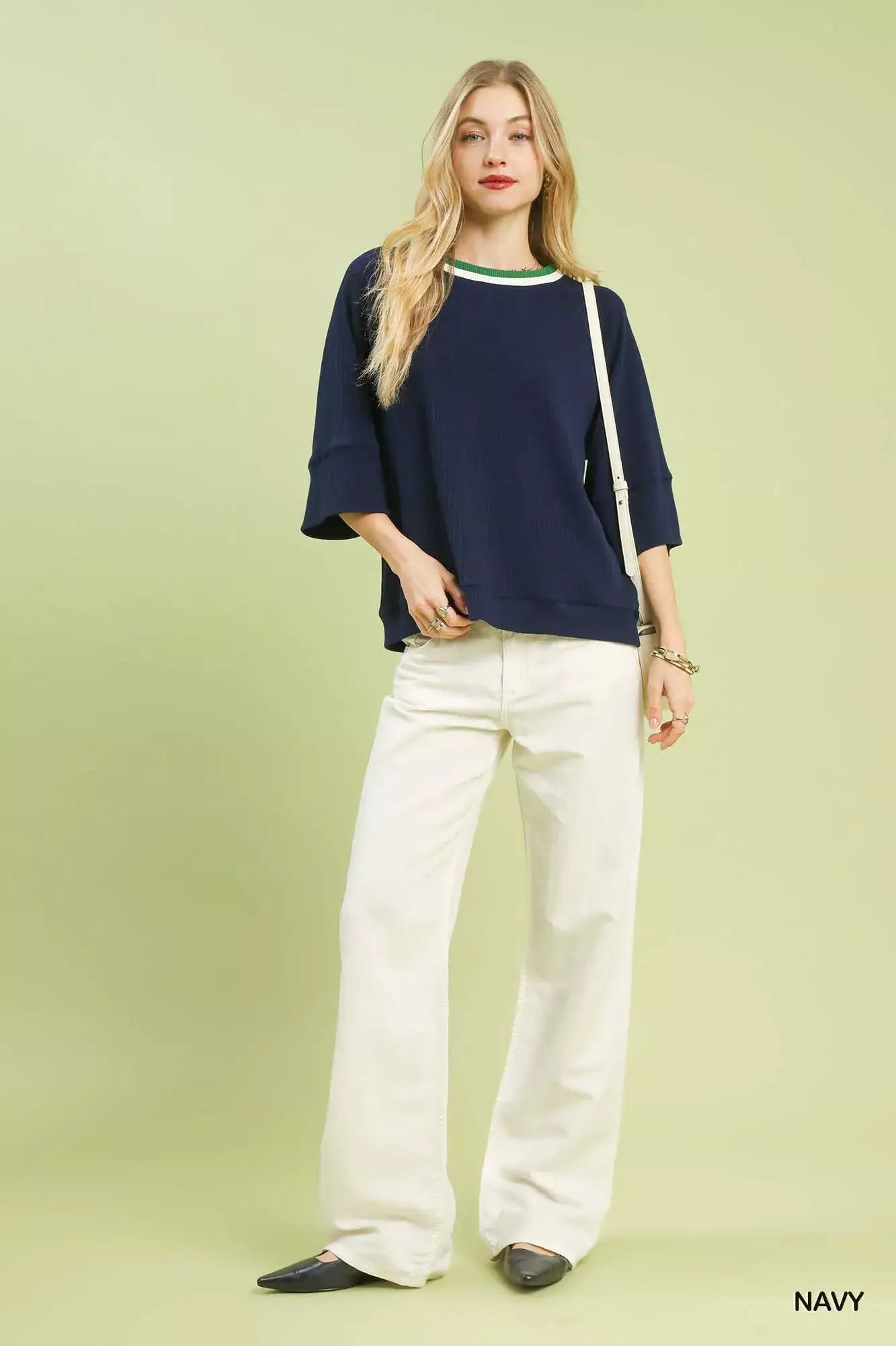 Umgee Ribbed Knit Top with Contrast Trim - Knit Top with Contrast Trim
