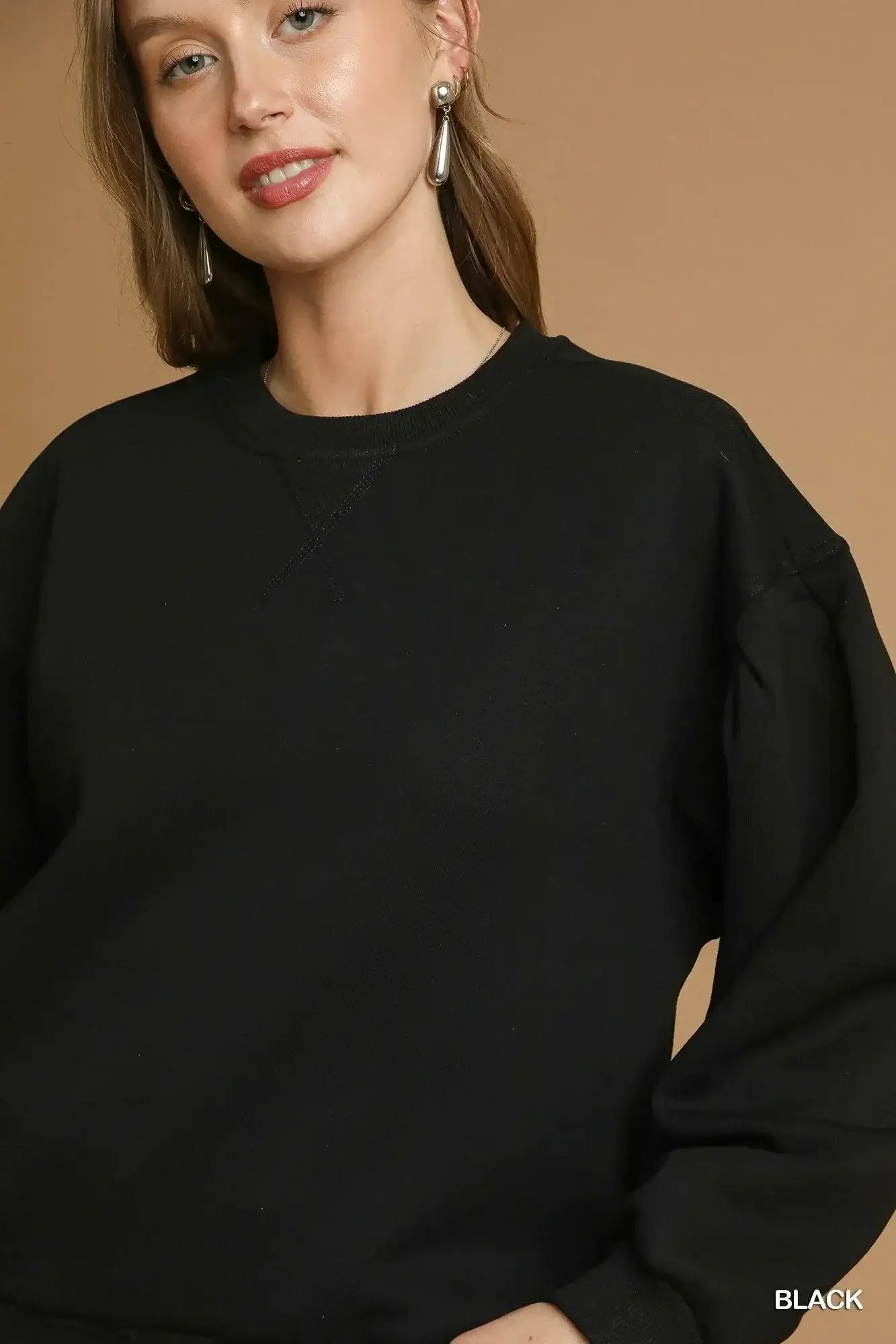 Umgee Round Neck Sweatshirt with Pleated Detail