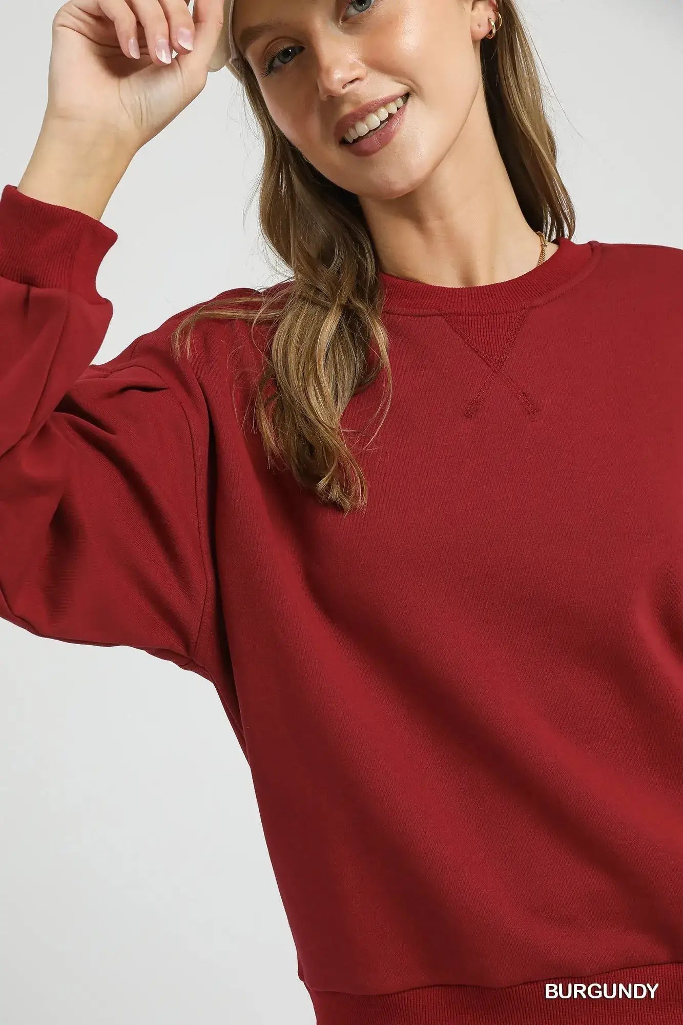 Umgee Round Neck Sweatshirt with Pleated Detail