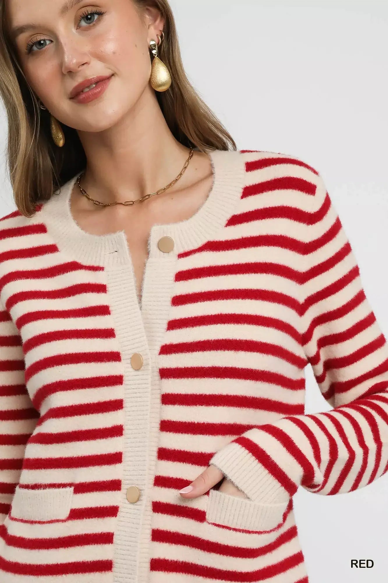 Umgee Striped Knit Button-Up Cardigan - Knit Button-Up Cardigan