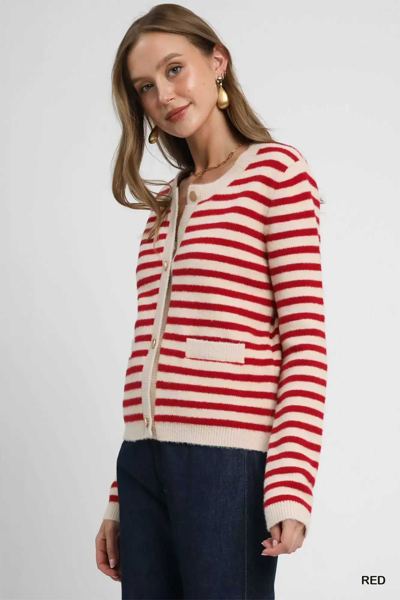 Umgee Striped Knit Button-Up Cardigan - Knit Button-Up Cardigan