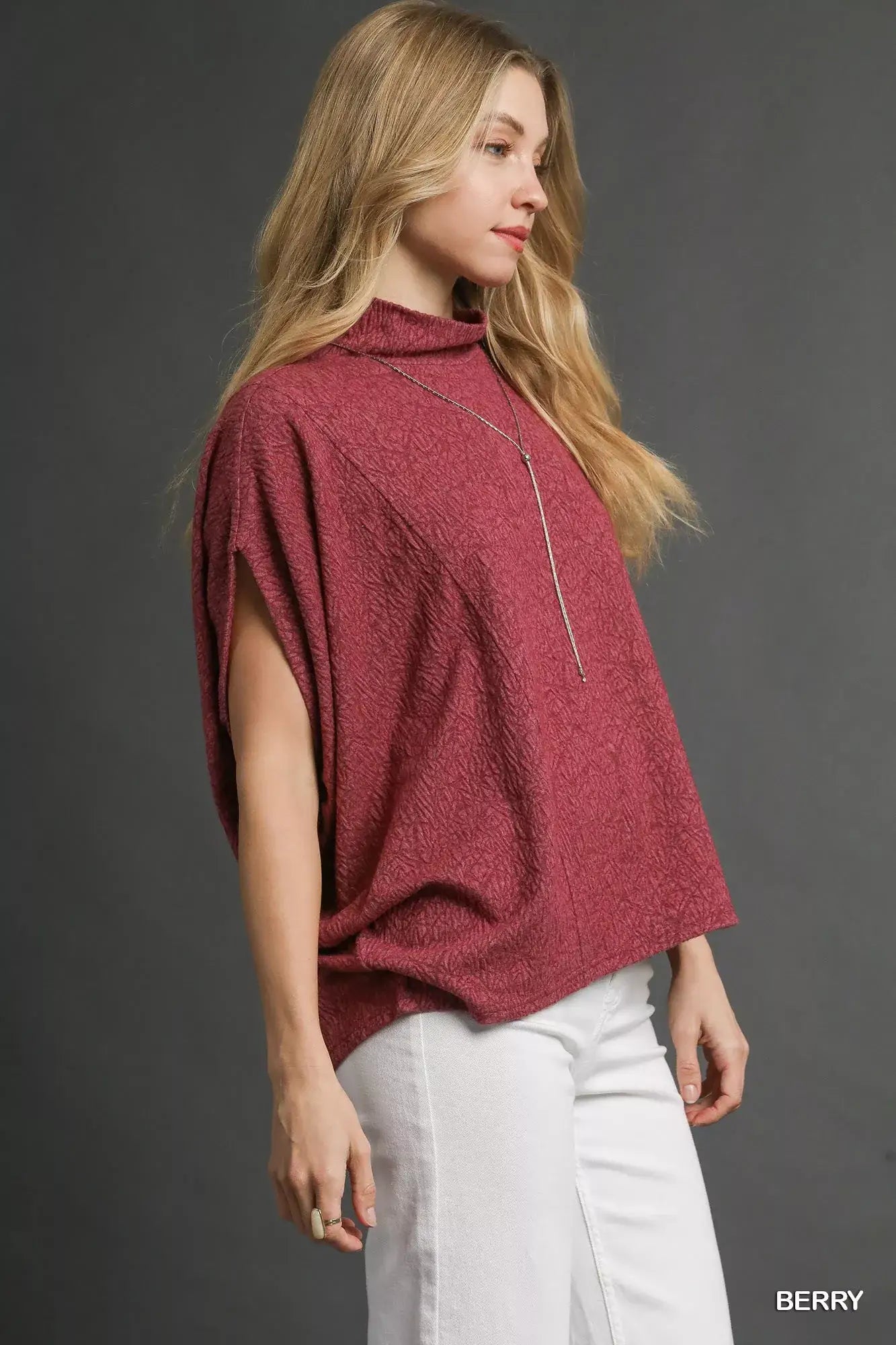 Umgee Textured Mock Neck Relaxed Top - Mock Neck Relaxed Top