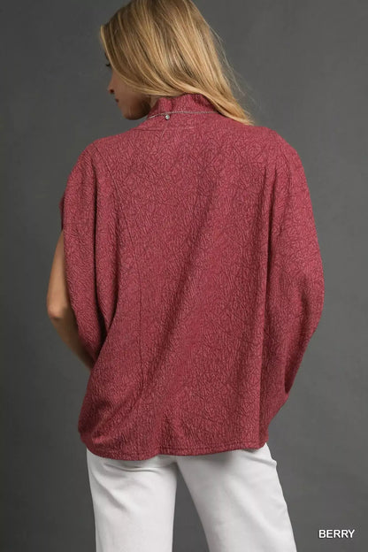Umgee Textured Mock Neck Relaxed Top - Mock Neck Relaxed Top