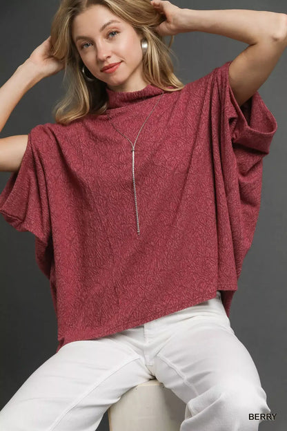 Umgee Textured Mock Neck Relaxed Top - Mock Neck Relaxed Top