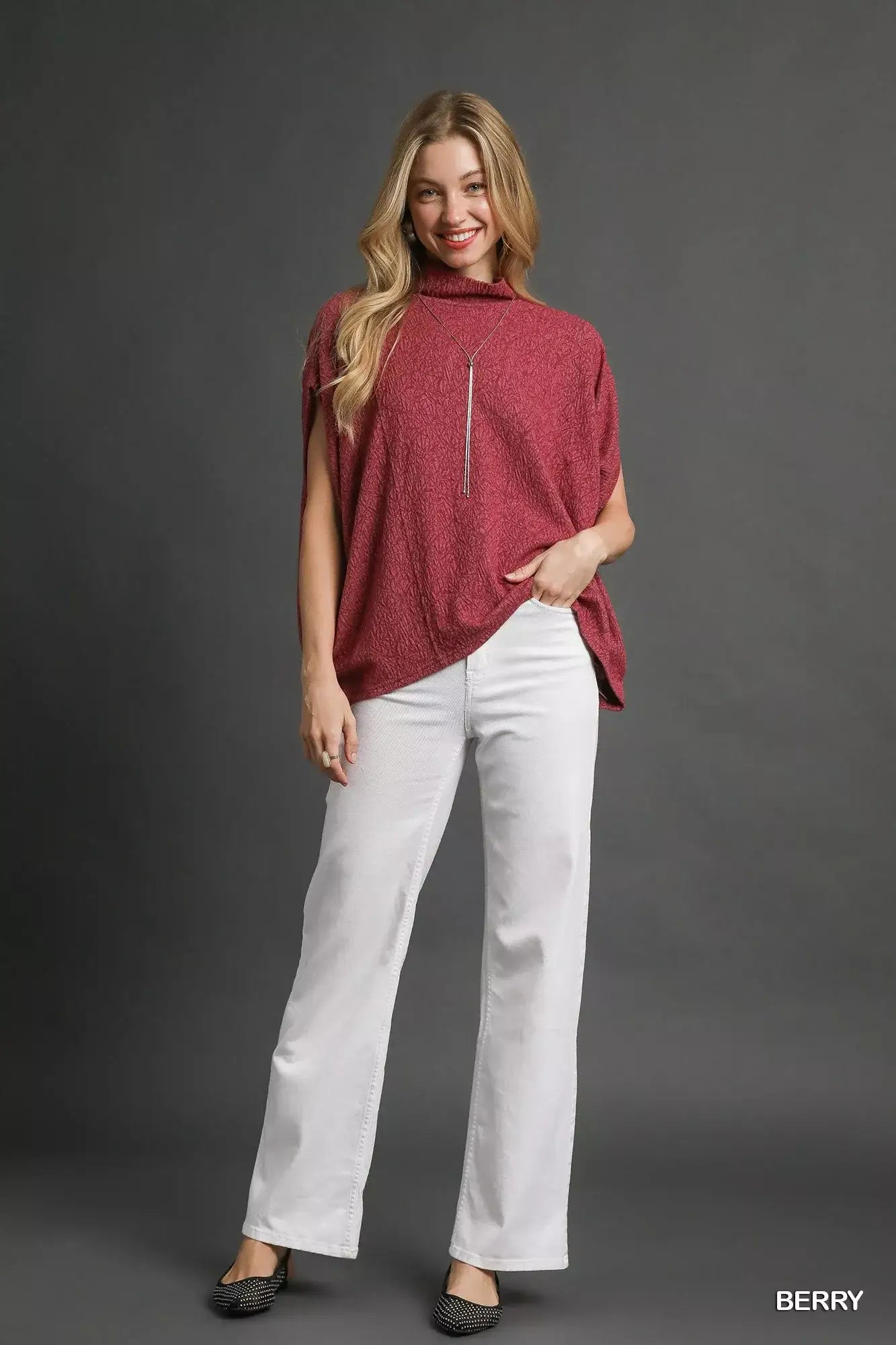 Umgee Textured Mock Neck Relaxed Top - Mock Neck Relaxed Top