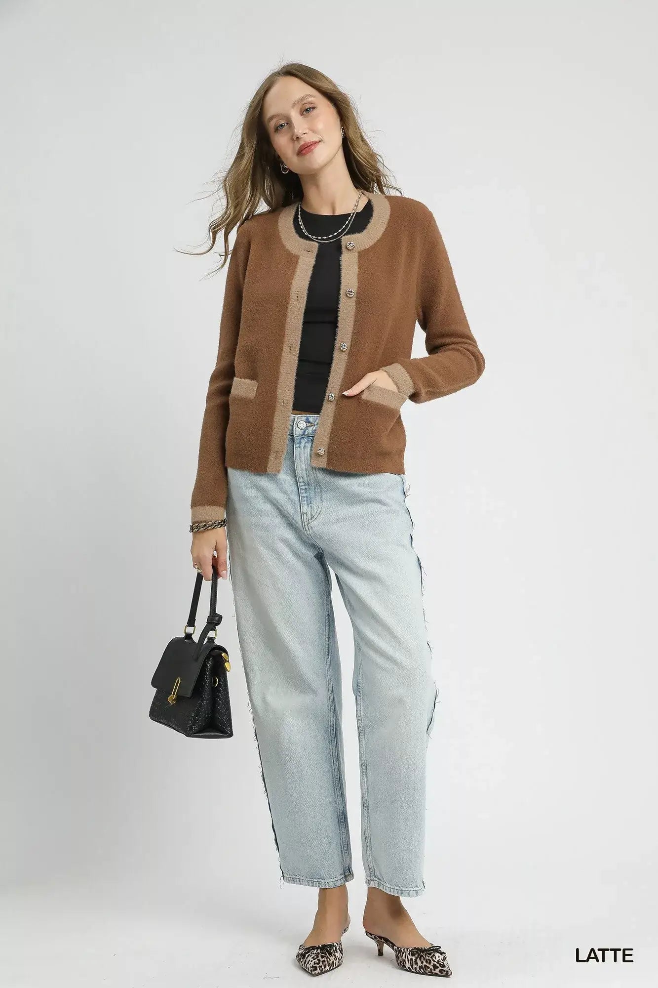 Umgee Two-Tone Button Front Cardigan - Cardigan