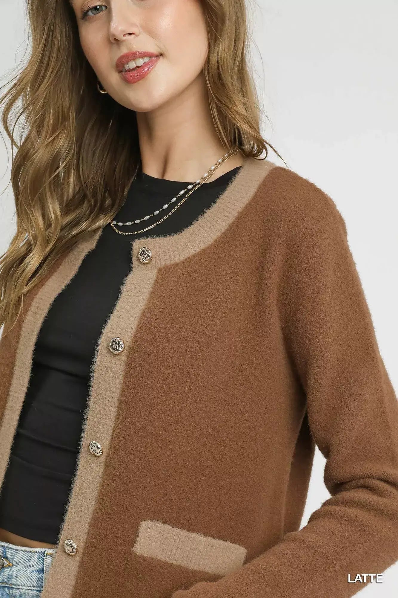 Umgee Two-Tone Button Front Cardigan - Cardigan