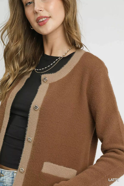Umgee Two-Tone Button Front Cardigan - Cardigan