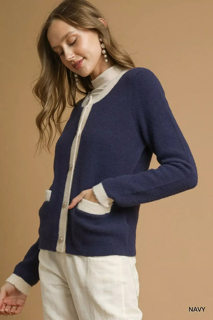 Umgee Two-Tone Button Front Cardigan - Tone Button Front Cardigan