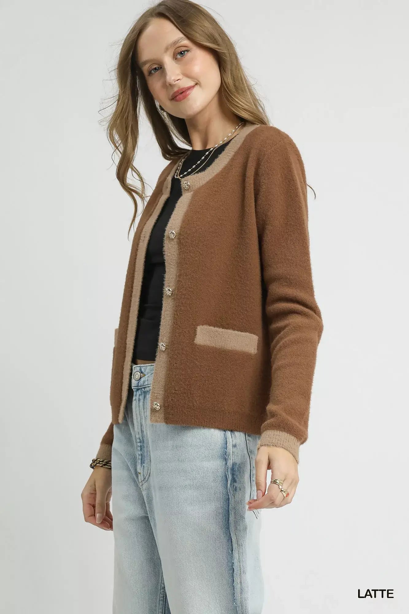 Umgee Two-Tone Button Front Cardigan - Cardigan