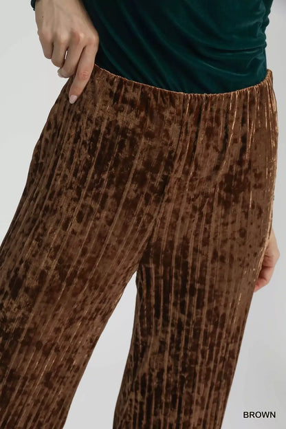 Umgee Velvet Pleated Wide Leg Pants