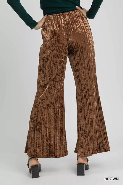 Umgee Velvet Pleated Wide Leg Pants