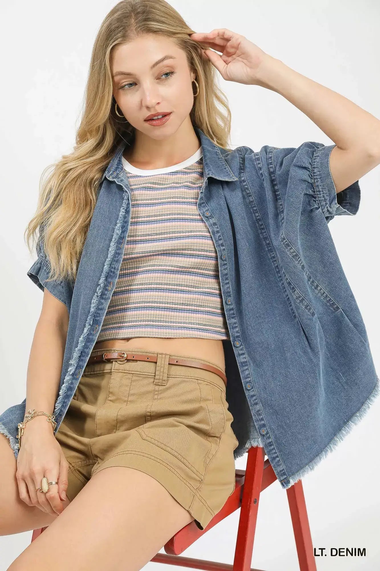 Umgee Washed Denim Oversized Top - Denim Oversized Top