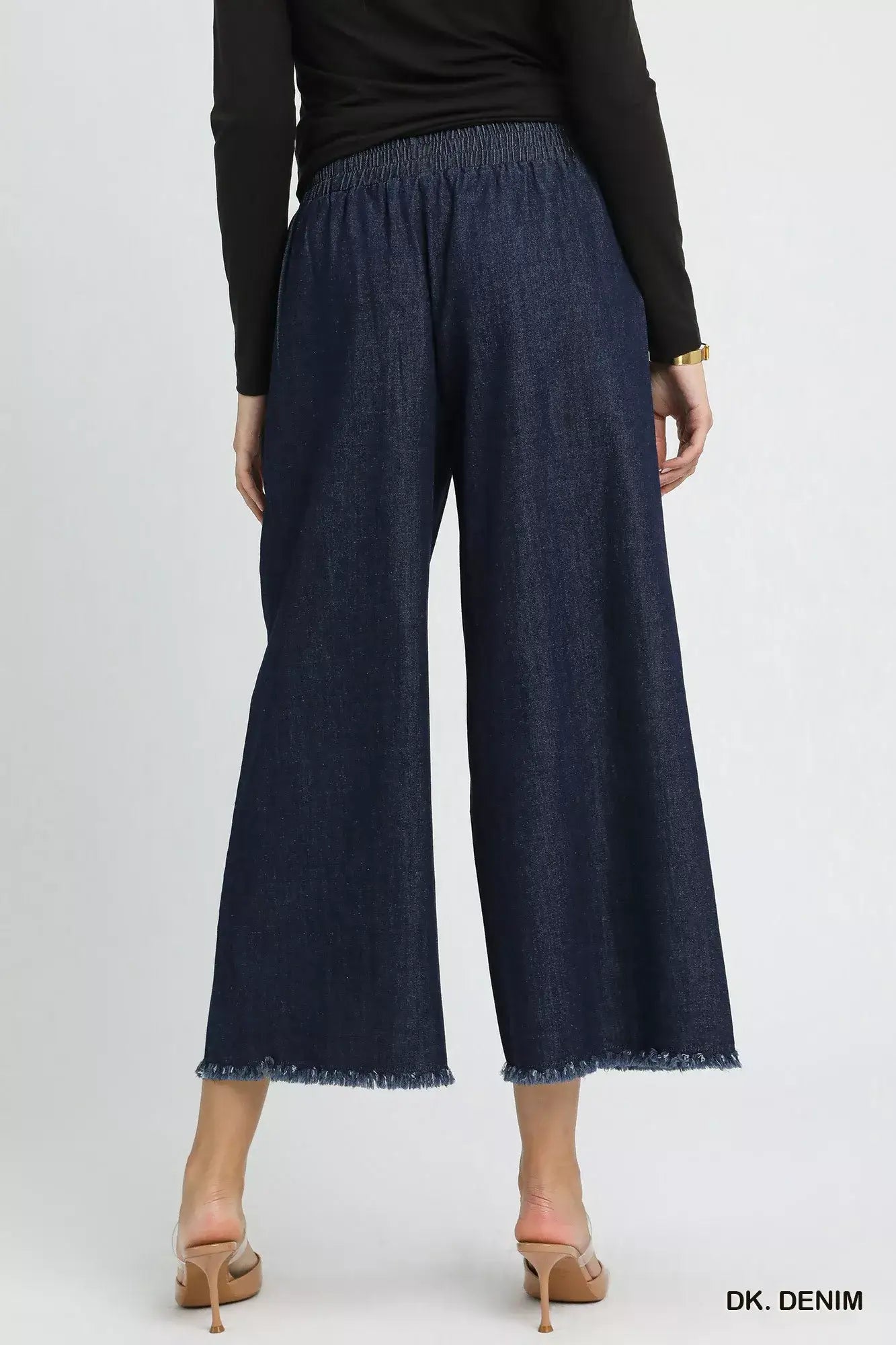 Umgee Washed Fringe Hem Wide Leg Jeans