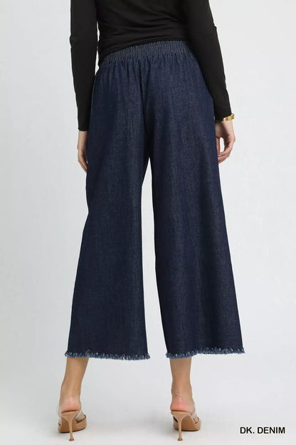 Umgee Washed Fringe Hem Wide Leg Jeans