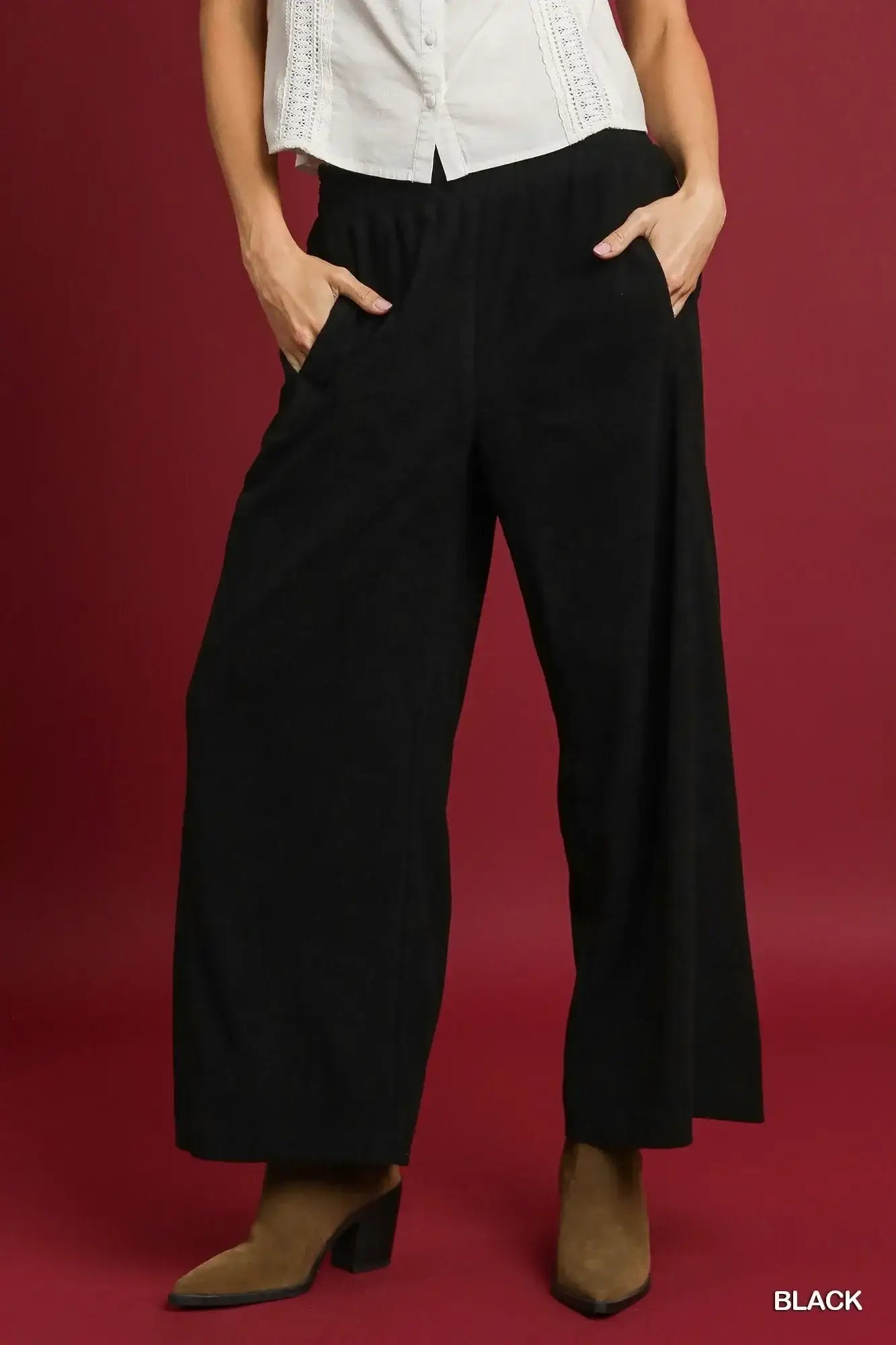 Umgee Wide-Leg Corduroy Pants - Black / S