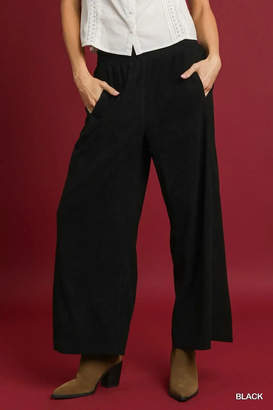 Umgee Wide-Leg Corduroy Pants - Black / S