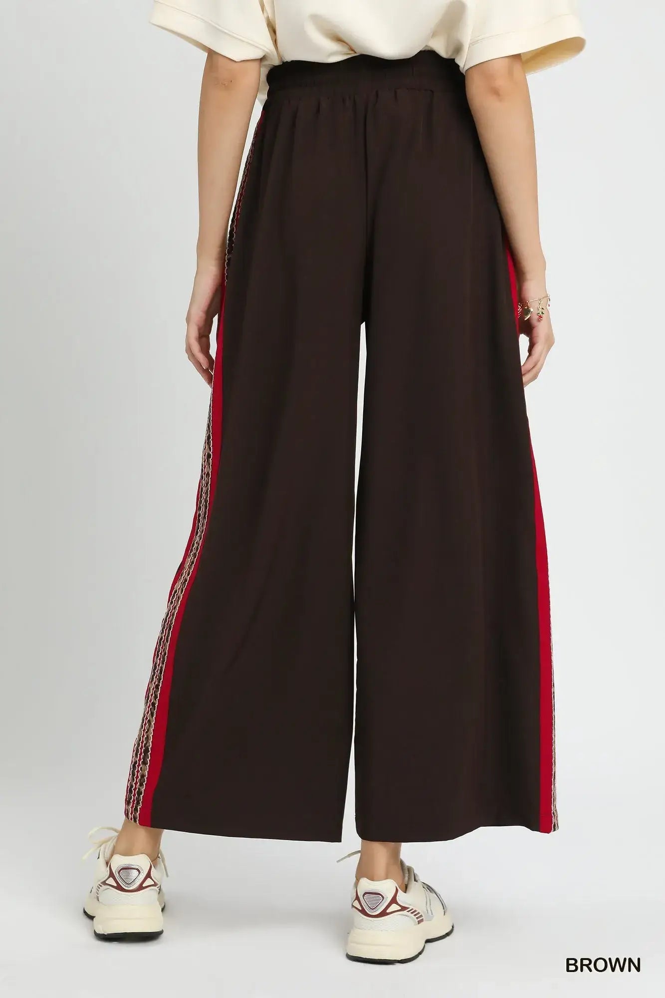 Umgee Wide Leg Pants with Contrast Side Trim - Contrast Side Trim