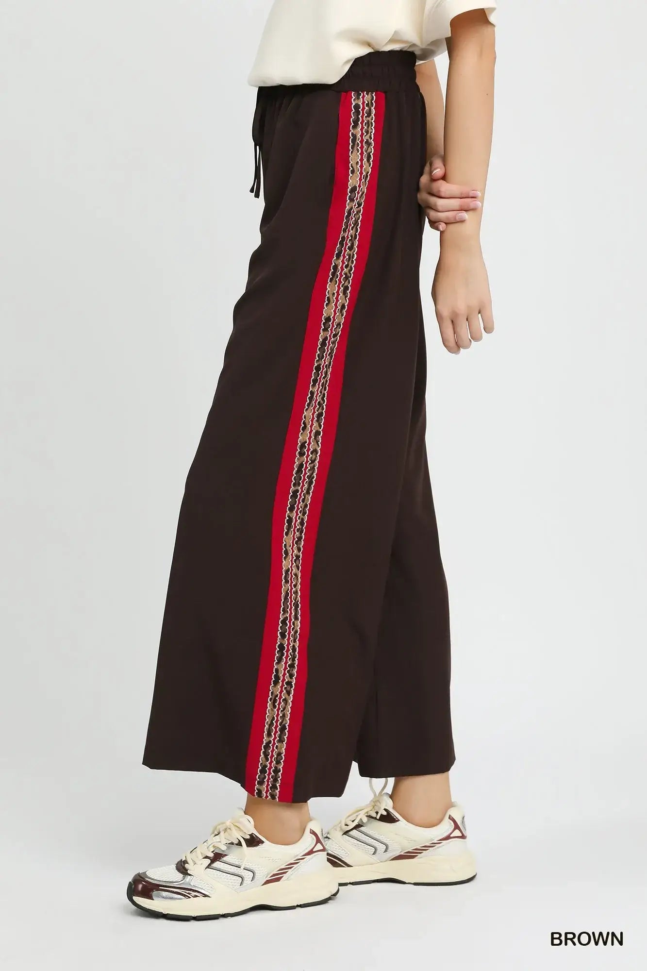 Umgee Wide Leg Pants with Contrast Side Trim - Contrast Side Trim